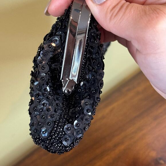 Express Black Sequin Clutch with Clasp - Picture 4 of 7